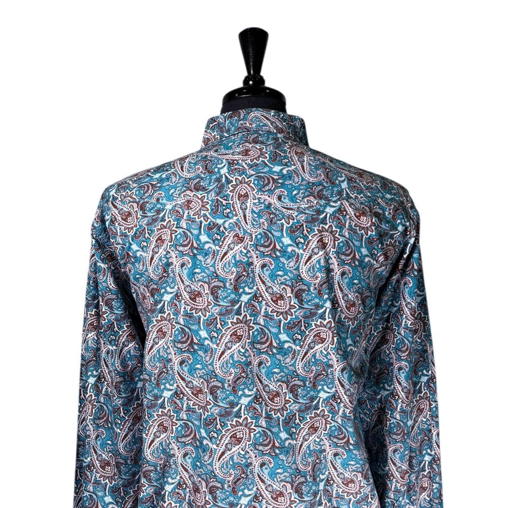 Cody James Mens Large Western Cowboy Snap Button Shirt Turquoise Orange Paisley - Picture 7 of 8